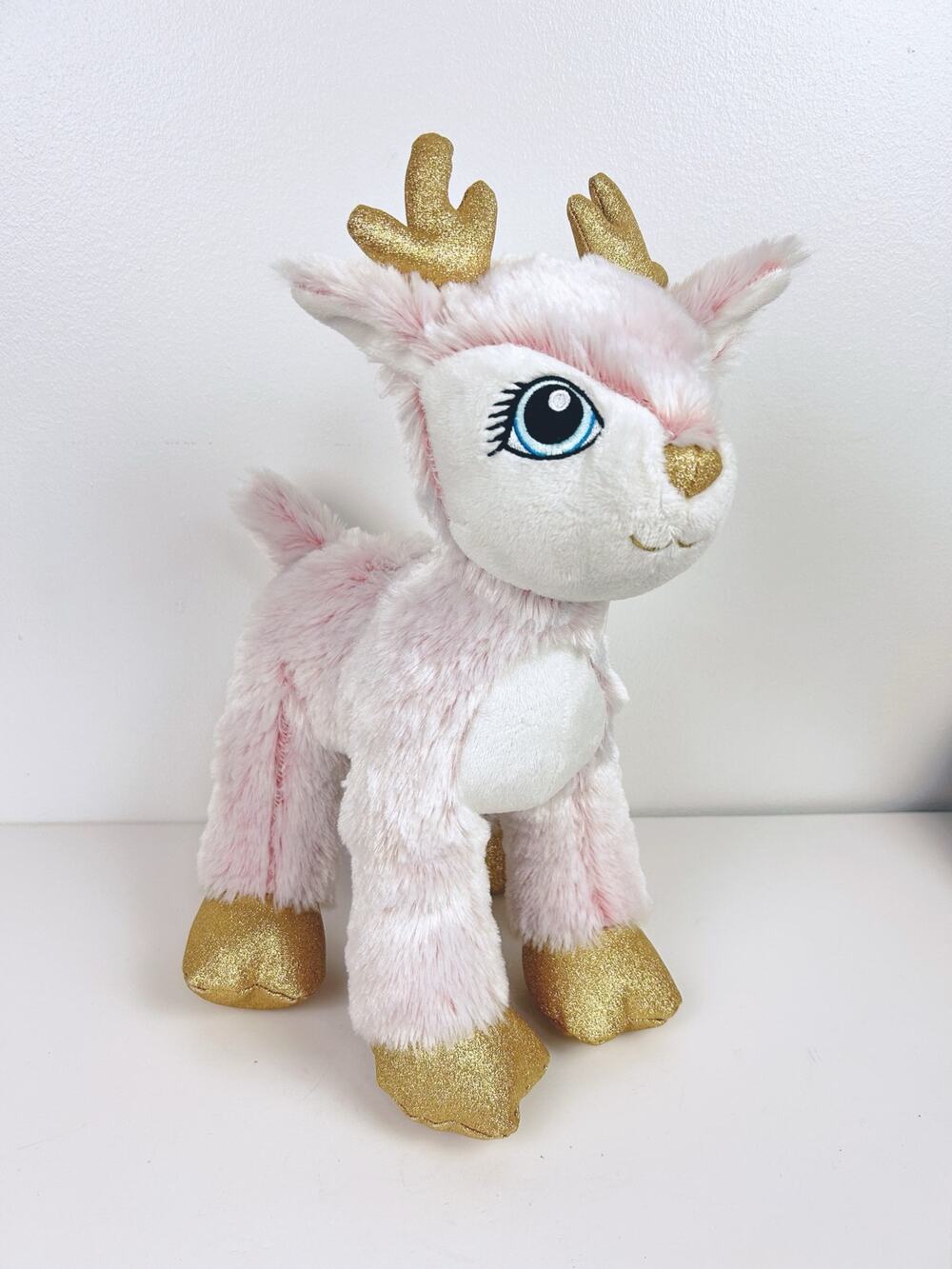 Build A Bear Workshop Artic Pink Reindeer Gold Glitter Stuffed Animal Plush